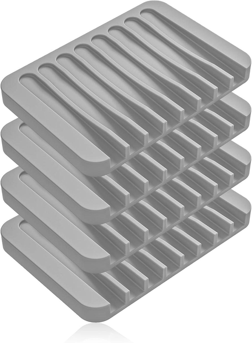 4-Pack Self Draining Soap Dish for Shower Bathroom Waterfall Silicone Soap Saver Tray Sponge Holder for Kitchen Sink Non-Slip Easy Clean (Gray)