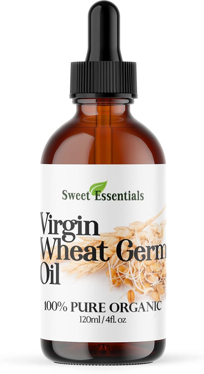 100% Organic Unrefined Wheat Germ Oil | Imported From Italy | 4oz Glass Bottle | 100% Pure - Virgin | Cold-Pressed | Natural Moisturizer for Skin, Hair and Face | Stretch Mark Relief - NON GMO
