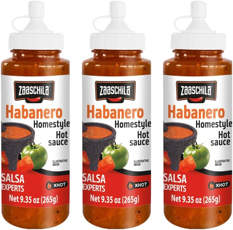 Zaaschila Mexican Sauce Habanero - 9.35oz (265g) 3-Pack - Spicy & Bold Flavor, Perfect for Sandwiches, Tacos, and More