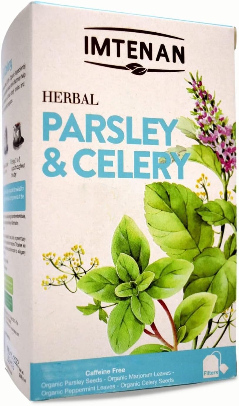 Imtenan Natural Drink Herbal Parsley And Celery Herbal Tea Bags Herbals Herbs Herb Non Gmo No Additives No Artificial Coloring Kosher Halal (18 Bag) امتنان شاى البقدونس و الكرفس حلال