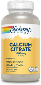 Solaray Calcium Citrate 1000mg - Chelated Calcium Supplement - Supports Bone Strength and Healthy Teeth - Easy to Digest - Vegan - 60 Servings, 240 VegCaps