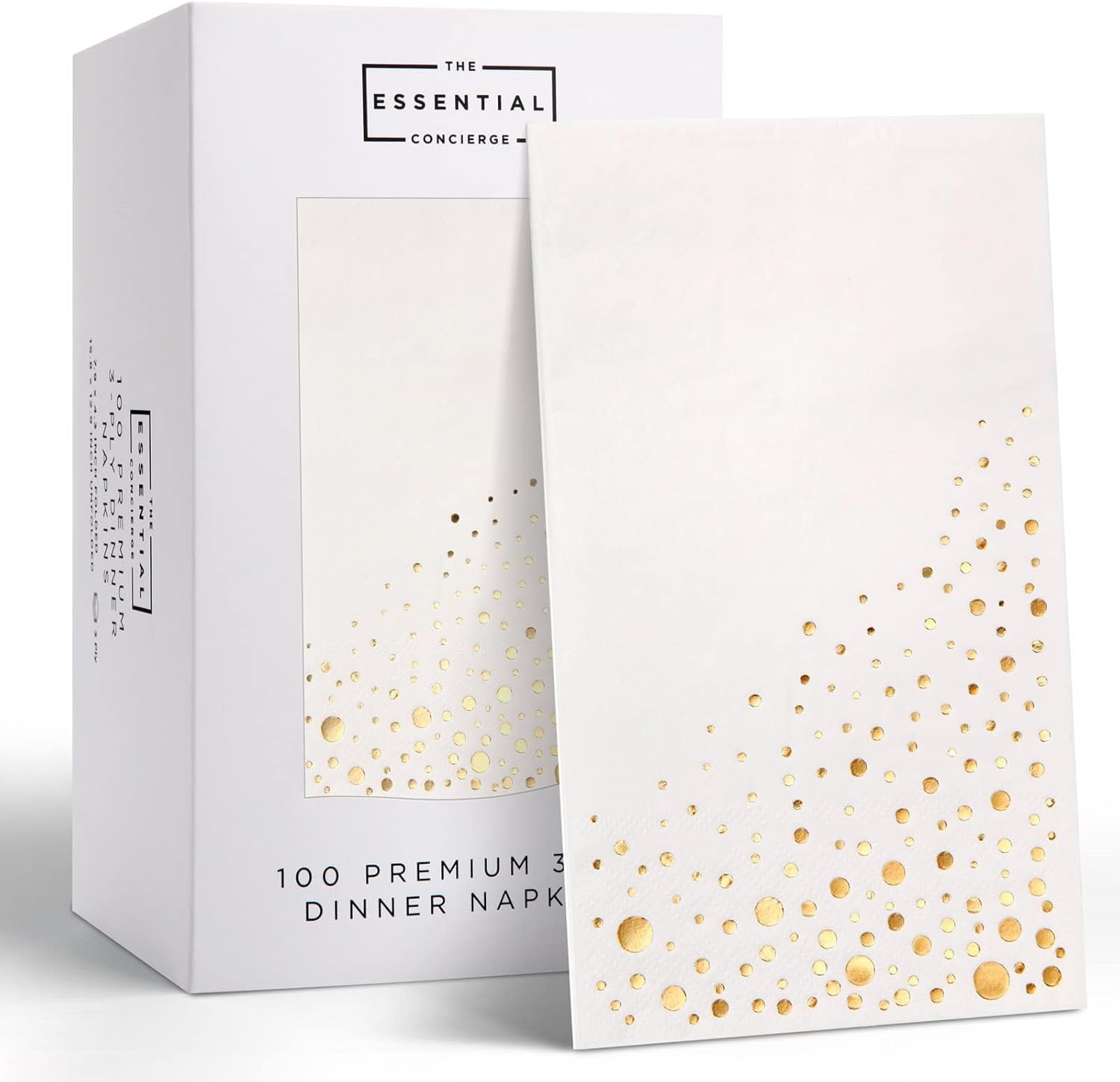 Stylish Gold Dinner Napkins, 100 White and Gold Napkins, Disposable Party Napkins, 7.5x4.25 Inch Wedding Napkins for Reception, 3-Ply Dinner Napkins, Disposable Napkins for Party, Gold Paper Napkins