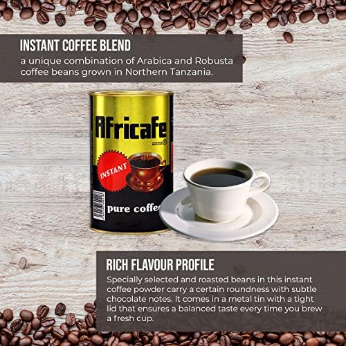 AFRICAFE - Organic Instant Coffee - Tanzania - 100% Arabica and Robusta - 250g Metal Tin