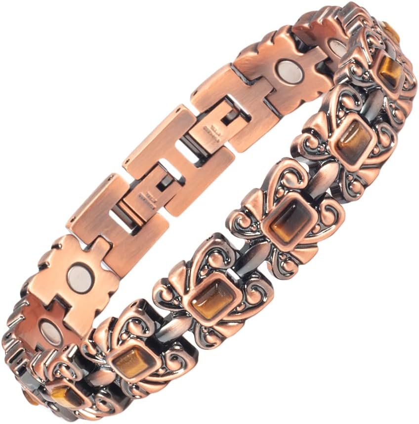 Magnetic Bracelets for Women & Men,Stainless Steel Copper Color Turquoise Magnet Bracelets, Fashion Jewelry Gift (Blue Turquoise)