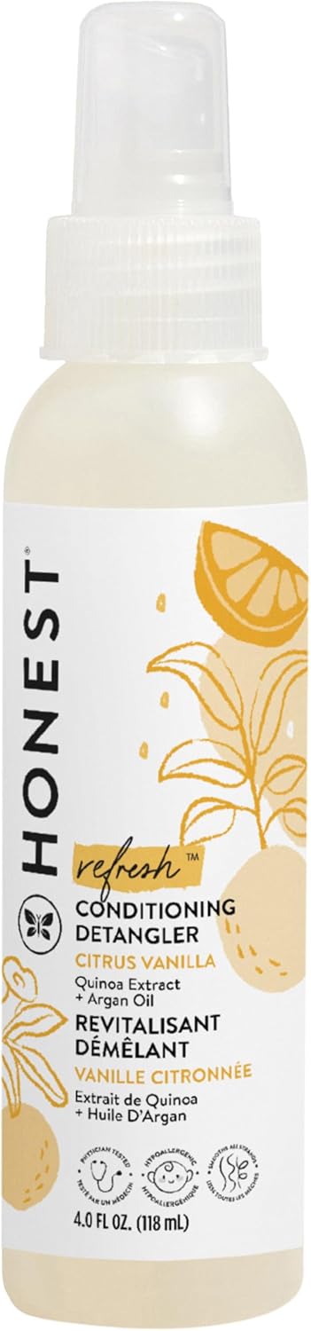 The Honest Company Conditioning Hair Detangler, Tear-Free, Hypoallergenic, Leave-In Conditioner and Fortifying Spray, Citrus Vanilla Refresh, 4 fl oz