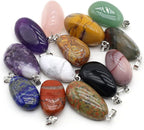 QSLLER 20pcs Natural Crystals Stone Pendant Amethyst Rose Quartz Smooth Polished Gemstone Charms for Jewelry Making DIY Necklace Earrings