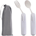 Pekokavo Adaptive Utensils Set, Angle Adjustable Arthritis Aid Silverware for Parkinsons, Hand Tremors, with Non-Slip Easy Grip Handle (2 Count (Spoon + Fork))
