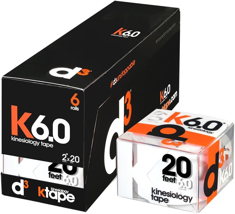 K6.0 Kinesiology Tape - 2in x 20ft White (6 Rolls) Latex-Free Hypoallergenic Joint Muscle Sports Medical Injury Support