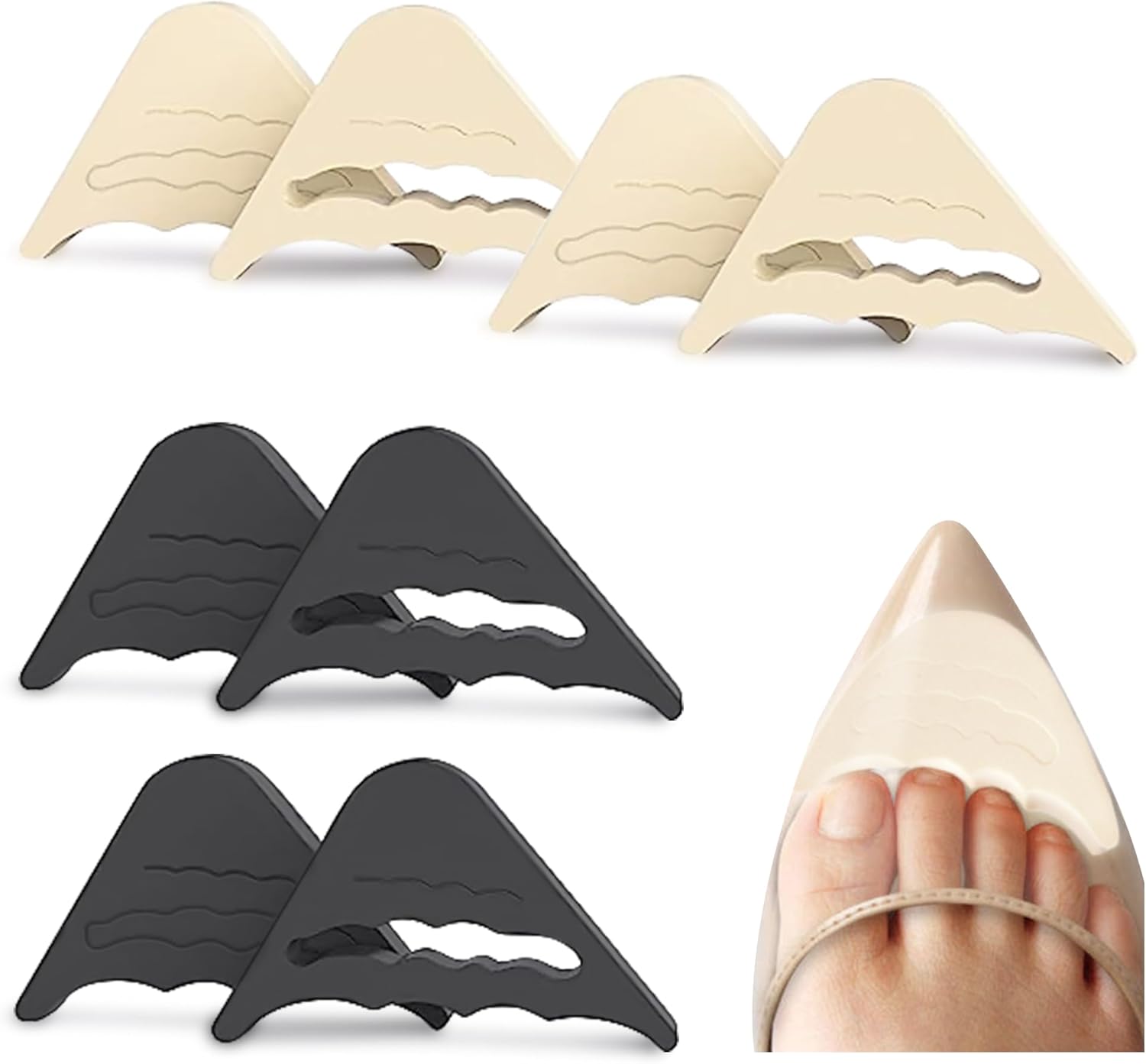 4 Pairs Toe Filler Inserts for Shoes Too Big, Adjustable Toe Plug Reusable Shoes Filler,Shoes Inserts for Women Men Pumps Flats Sneakers(2 Black+2 Beige)
