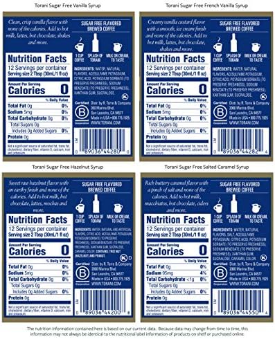 Torani Sugar Free Syrup, Coffeehouse Variety Pack, 12.7 Ounce (Pack of 4)