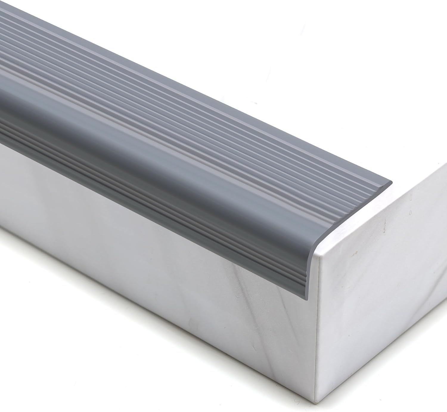 Trimold Vinyl Anti-Slip Stair Nosing, Self Adhesive Non-Slip Staircase Step, Flexible Rubber Treads Edge Protector Molding Trim for Outdoor & Indoor Uses (16.4ft, Gray)
