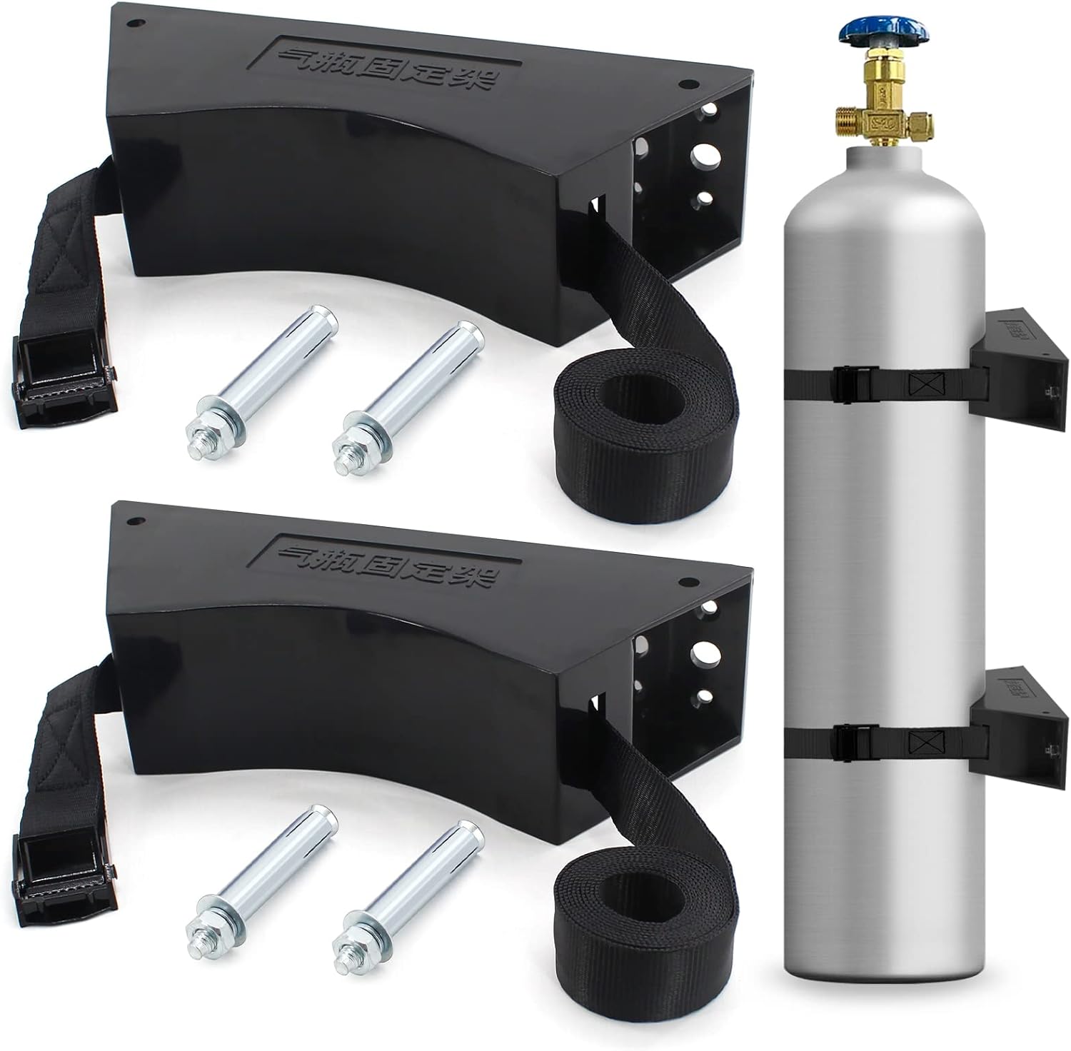 2PCS Propane Tank Holder, Gas Cylinder Wall Mounted Bracket, ABS Holder with Screws and Safety Chain Supported 4"-12", Suitable for RV Water Softener (Black)