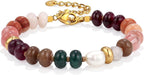 Gemstone Beaded Bracelet for Women Colorful Natural Stone Freshwater Pearl Surfer Beach Rainbow Bracelet Jewelry Gift