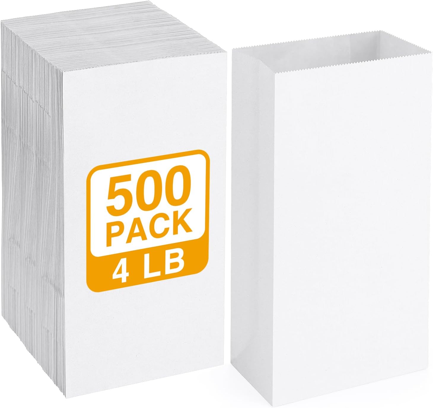 BagDream 500 Pack #4 Standard Lunch Bags, White Kraft Paper Lunch Sacks Bulk for Snacks, Sandwich, Crafts, Party Favor Unbleached Paper Bags 4 lb Capacity