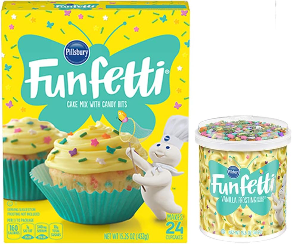 Pillsbury Easter Funfetti Cake Mix Kit! Spring Cake Mix With Candy Bits and Vanilla Frosting! Enjoy The Festive Colors And Delicious Flavor Of Spring Cake! Perfect For Easter Treat!