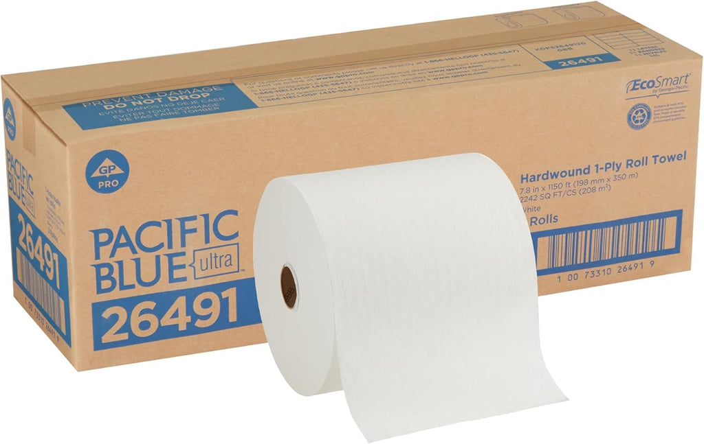 Georgia-Pacific Blue Ultra 8'' High-Capacity Recycled Paper Towel Rolls by GP PRO (Georgia-Pacific), White, 26491, 1,150 Linear Feet Per Roll, 3 Rolls Per Case