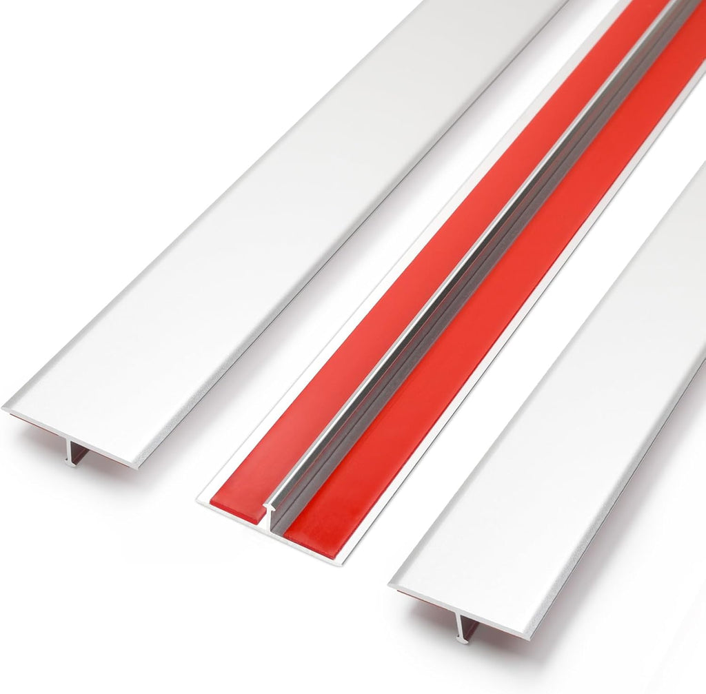 Aluminum T Molding Floor Transition Strip Self Adhesive, Door Threshold Strip, Edge Trim for Laminate Wood Tile Vinyl, Floor Divider for Joining Flooring Gaps (3pcs, 36 x 1.2 in, Silver)