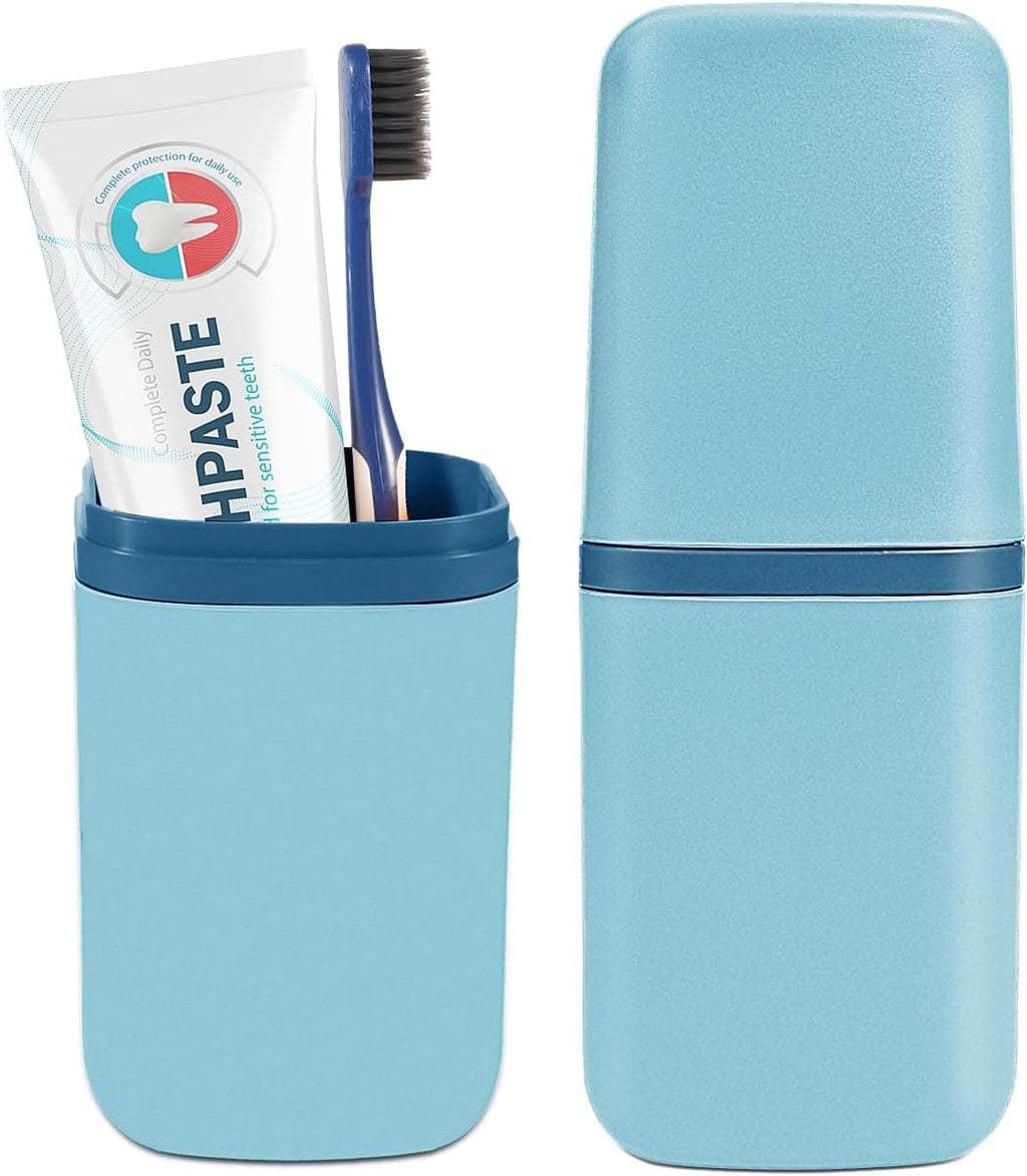 COMNICO Travel Toothbrush Cup Case Portable PP Seal Tooth Brush Holders Cover Multi-Function Toothpaste Storage Container Cup for Home School Camping Business Trip Bathroom (Blue)