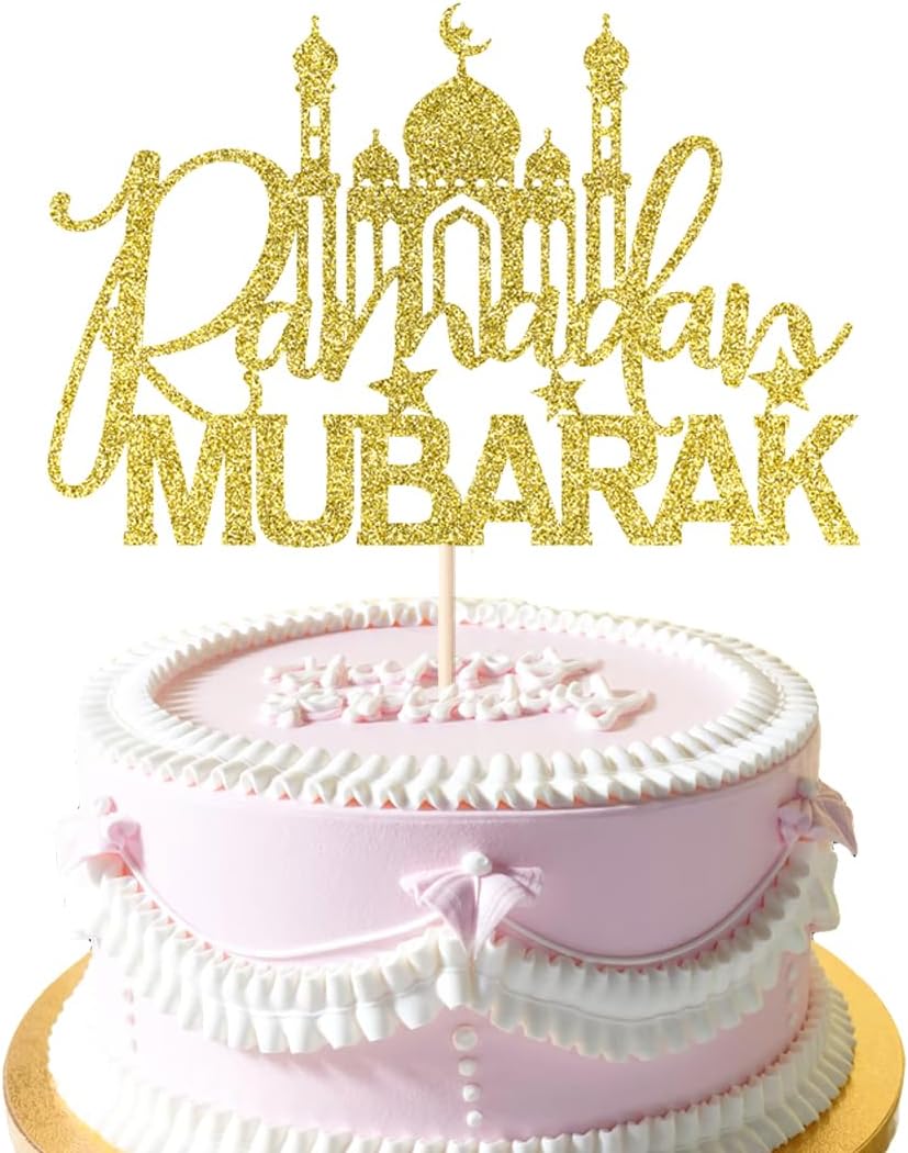 Gold Glitter Happy Eid Ramadan Kareem Cake Topper,Umrah Mubarak Cake Topper,Ramadan Muslim Islamic Decoration - Muslim Islam Eid Celebration Decoration
