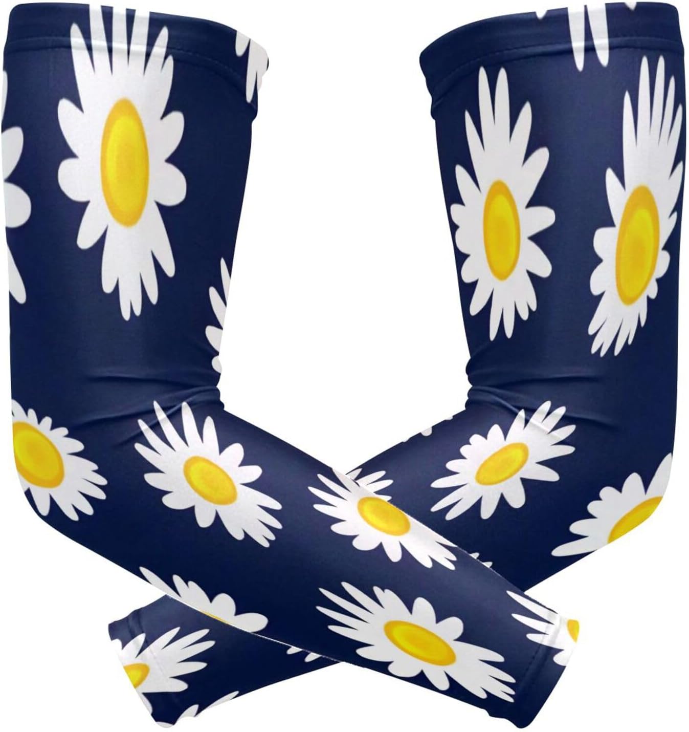 White Daisies Cooling Arm Sleeves for Men Women, UV Sun Protection Compression Sleeves, Arm Covers Breathable for Basketball Baseball Golf Cycling, Tattoo Cover(1 pair)