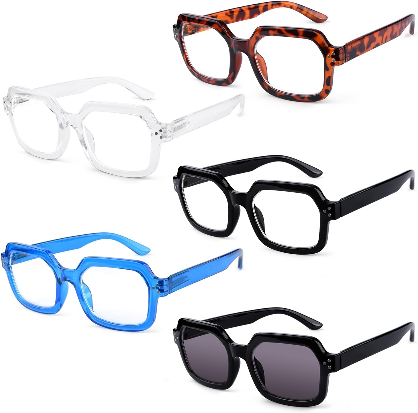Eyekepper 5-pack Reading Glasses for Women Square Readers Large Frame