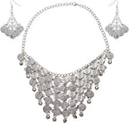 Belly Dancing Gypsy Jewelry - Silver Coin Necklace and earrings, 3pc Set