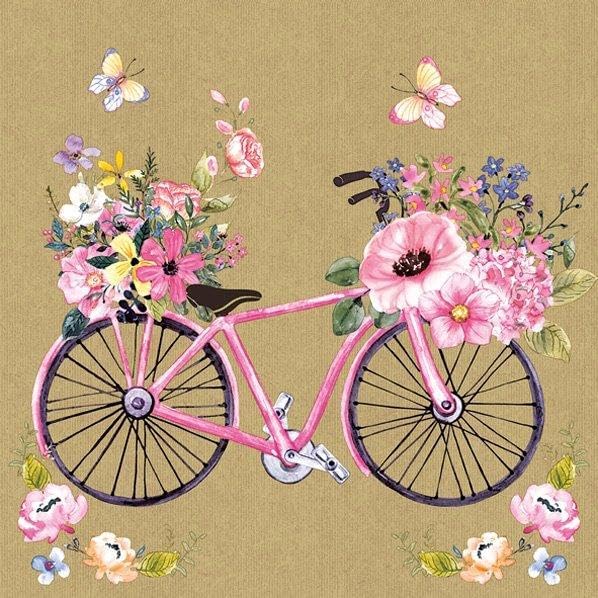 Bicycle Paper Napkins FLORAL BIKE 40pcs Lunch Napkins, Decoupage Paper Napkins, Disposable Napkins Decorative, Butterfly Napkins, Wildflower Napkins, Floral Napkins