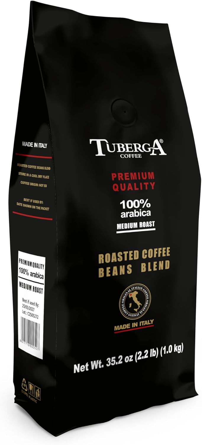 Tuberga Premium Quality 100% Arabica, Whole Bean Coffee, Medium Roast, 2.2 Ib Original Italian Coffee. (Pack of 1)