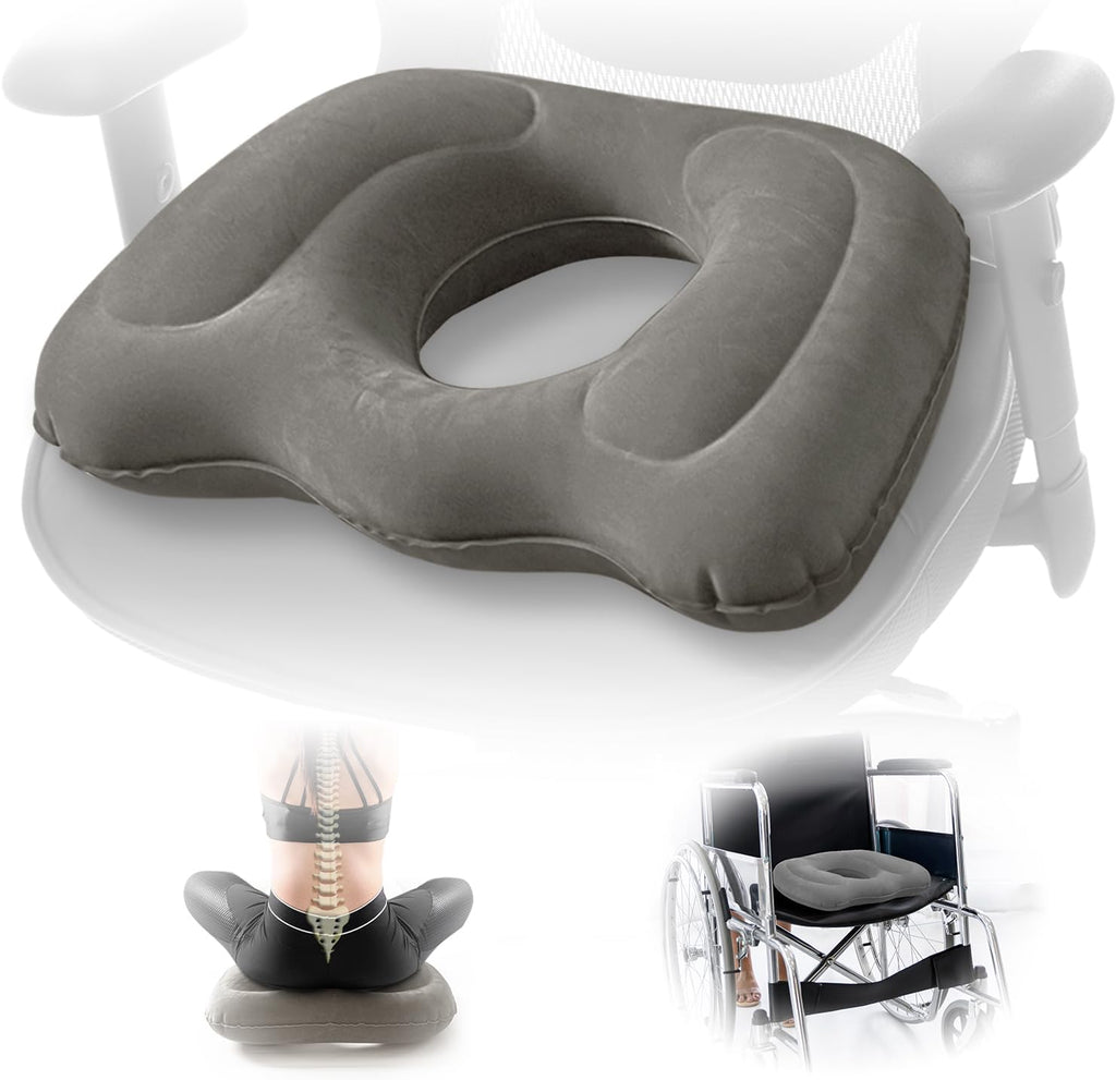 Inflatable Donut Seat Cushion for Tailbone Pain Relief – Coccyx Pillow for Office Chair, Car, Wheelchair & Post Surgery Comfort – Ergonomic Orthopedic Support Pillow for Home & Travel