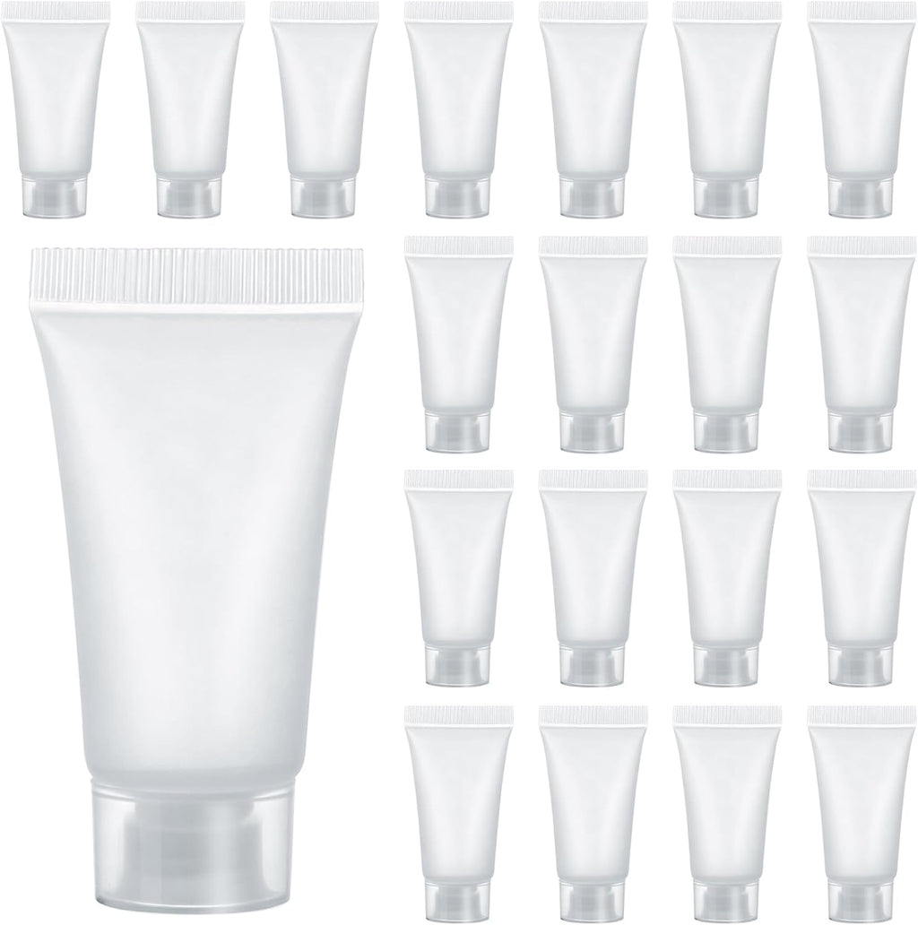 5ml Refillable Empty Tubes Bottles 20 Pcs Squeezable Sample Containers Translucent Surface Travel Sample Bottles for Toothpaste, Shampoo, Facial Cleanser, Lotion, Hand Cream