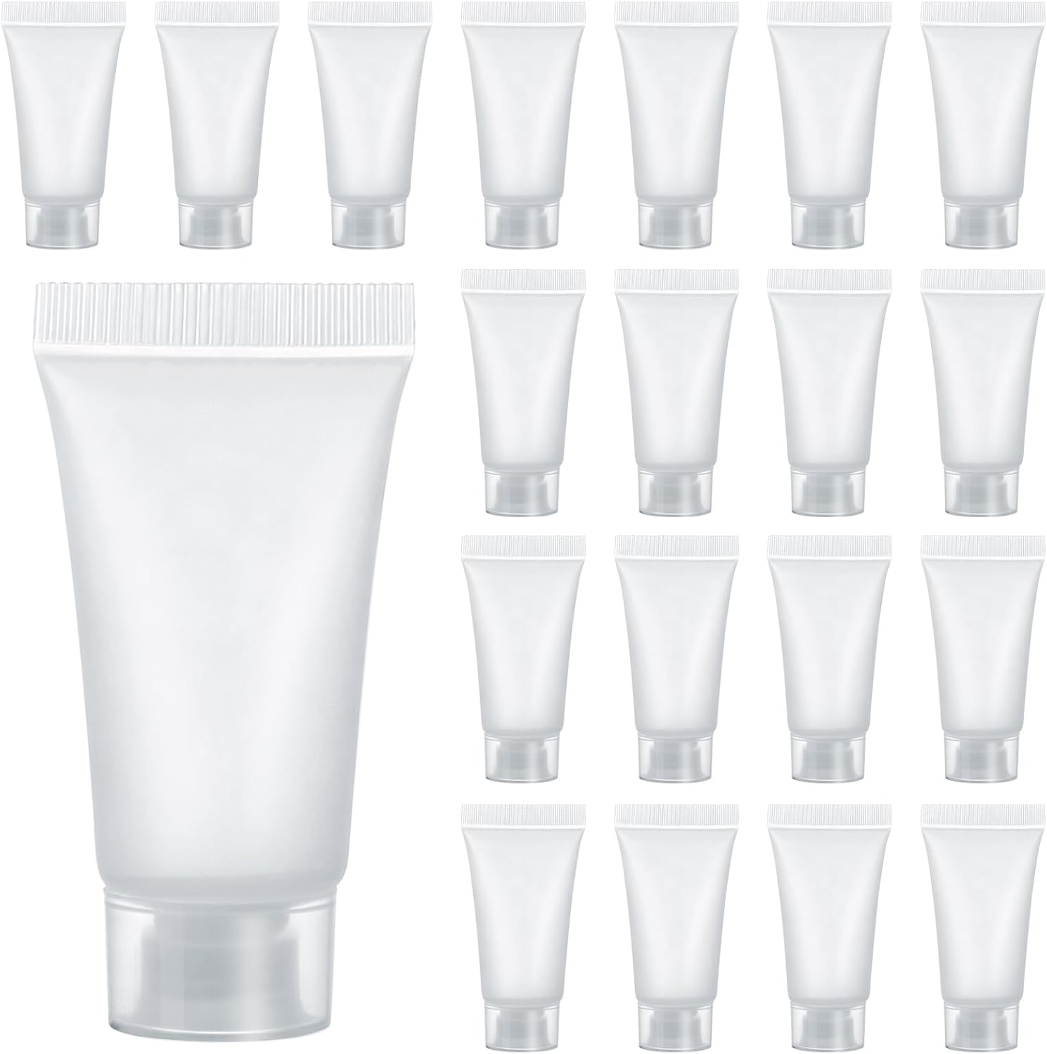 5ml Refillable Empty Tubes Bottles 20 Pcs Squeezable Sample Containers Translucent Surface Travel Sample Bottles for Toothpaste, Shampoo, Facial Cleanser, Lotion, Hand Cream