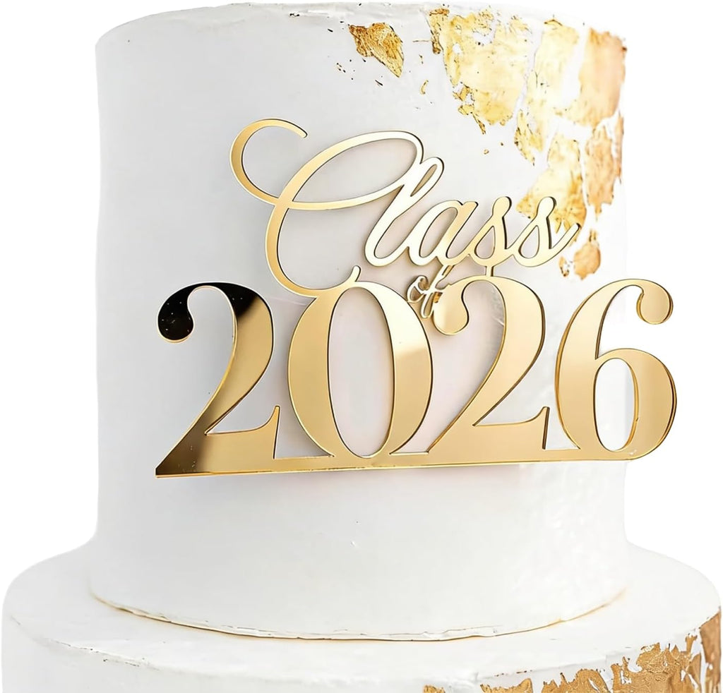 Class of 2026 Cake Topper, Acrylic Gold Graduation Cake Topper Cake Side Decoration for 2026 High School/College/Senior Graduation Party Cake Charm Decor Supplies