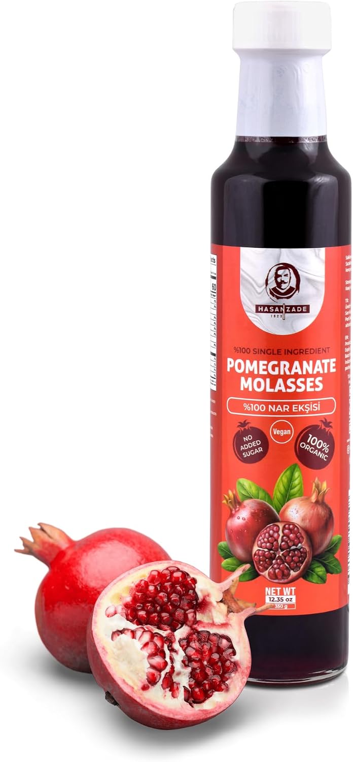 HASANZADE Pomegranate Molasses Organic Salad Dressing No Added Sugar, Sweet and Sour Sauce Pomegranate Essence for Salad, Fish, Cocktails (12.35 oz) Glass Bottle