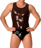 Latex Vest with Black Edges for Men,Latex T-Shirt Rubber Top Transparent Black Sleeveless Handmade