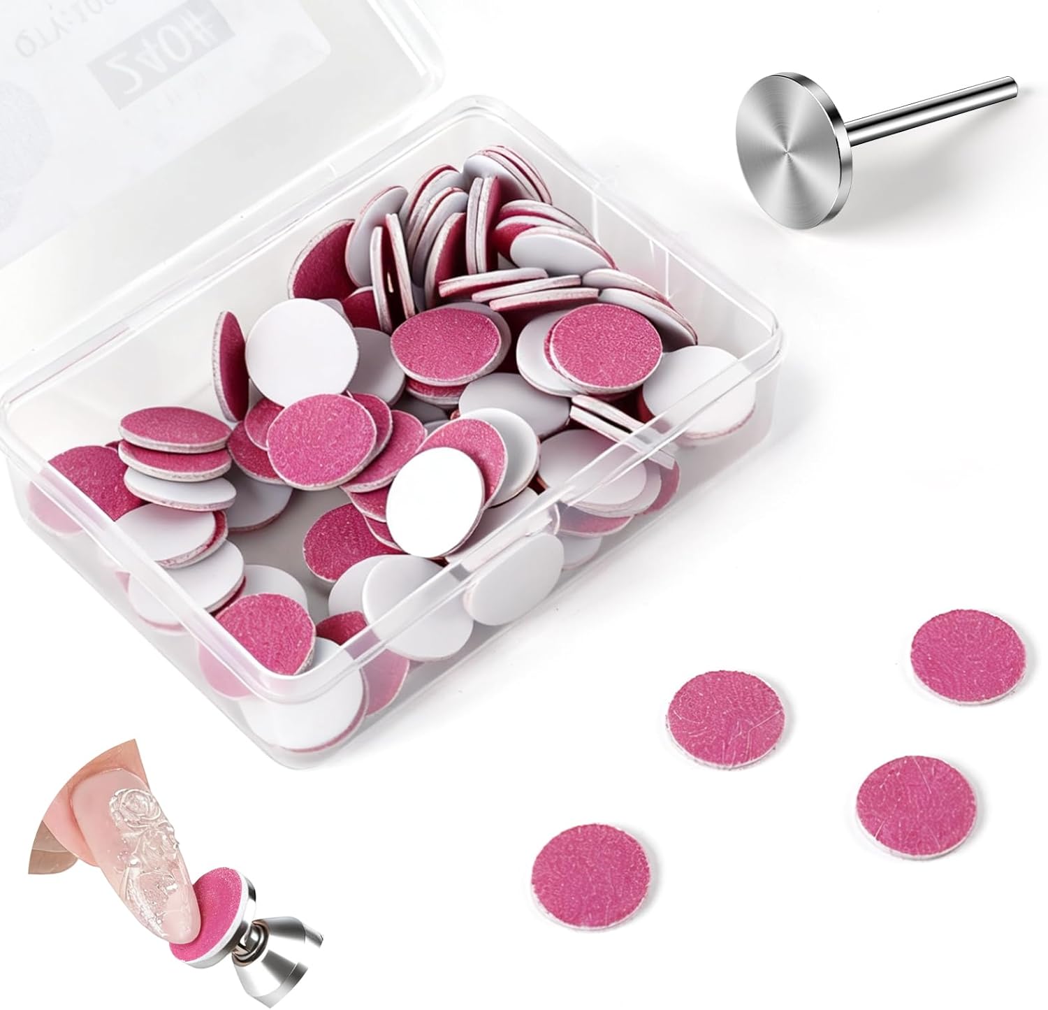 BQAN Sanding Paper Discs Replacement for Nail Drill Tips – 100Pcs 240# Sandpaper Pads with 15mm Mandrel Bit for Manicure, Nail Extension Shaping and Polishing