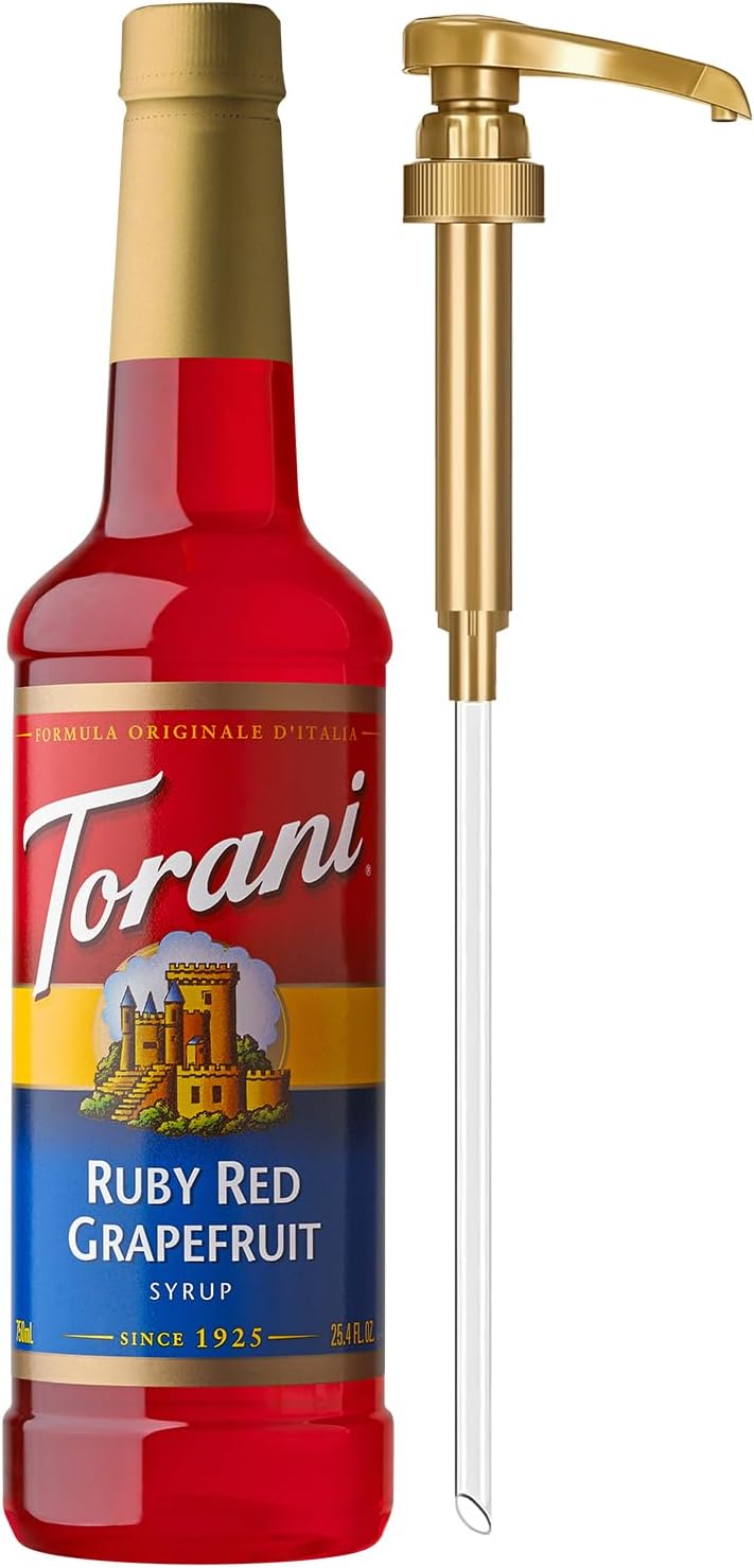 Torani Ruby Red Grapefruit Syrup for Drinks, Flavoring for Sodas and Cocktails, Pump Included, 25.4 Oz