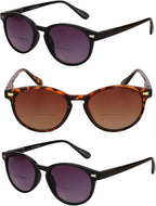 Mass Vision (3 Pack) 'The Brilliance' Round Frame Unisex Bifocal Reader Sunglasses with Maximum UV Protection & Spring Hinges