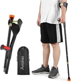 Single Forearm Crutch, Folding Forearm Crutch Lightweight Adjustable, with Rubber Handles, Comfortable Grip and Wear-Resistant, Non-Slip Forearm Crutch for Heavy Duty (Single Red)
