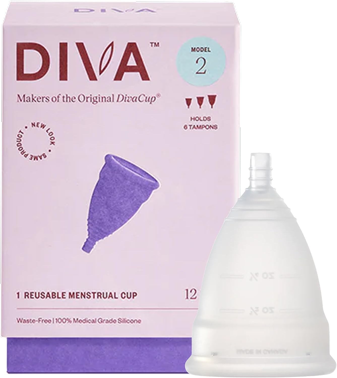 DIVA Cup - Medical Grade Silicone Cup for Period Care - Reusable Menstrual Cup - Up to 12 Hours of Continuous Wear - Model 2 (for Wide Vaginal Canals, Post-Partum & Ages 35+)