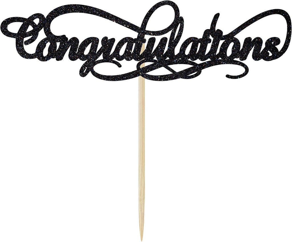 Congratulations Cake Topper, 2021 Graduation Party Decorations, Wedding Anniversary Retirement Proclamation of Pregnancy Party Decorations Black Glitter.