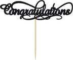 Congratulations Cake Topper, 2021 Graduation Party Decorations, Wedding Anniversary Retirement Proclamation of Pregnancy Party Decorations Black Glitter.