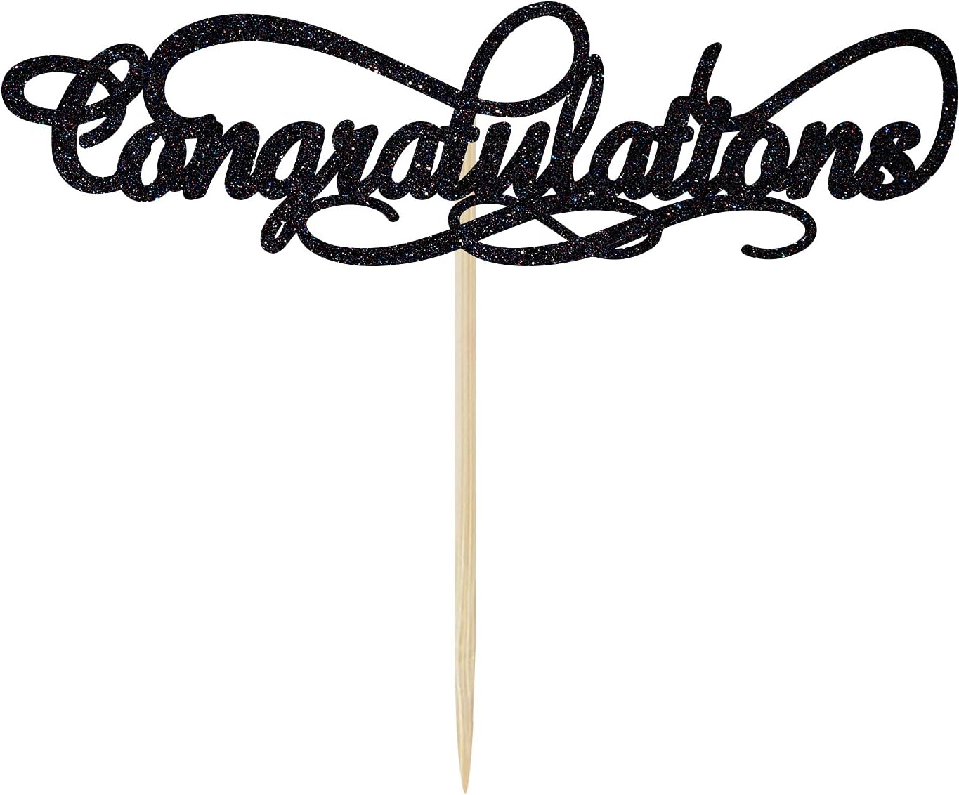 Congratulations Cake Topper, 2021 Graduation Party Decorations, Wedding Anniversary Retirement Proclamation of Pregnancy Party Decorations Black Glitter.