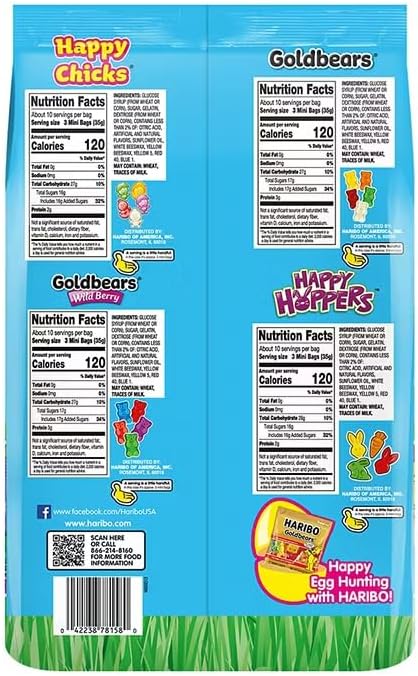 HARIBO Spring Mix Gummy Candy, 125 Bags (50 oz Total) – Goldbears, Happy Hoppers & Happy Chicks Assorted Gummies