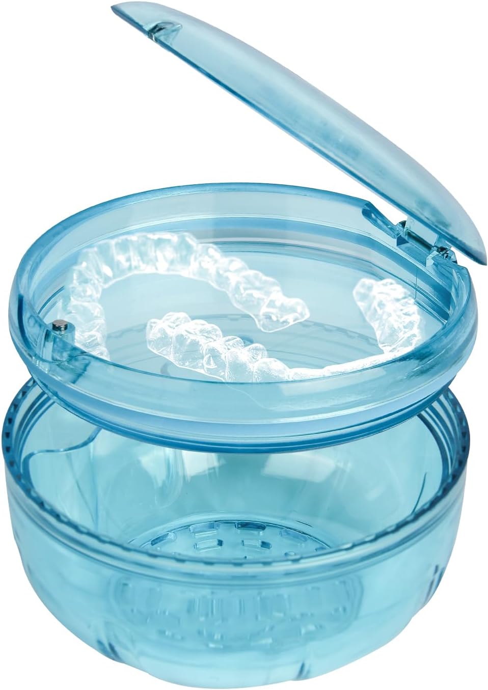 Retainer Cleaner Case,Double Layer No-Leak Denture Cup for Soaking Dentures, Denture Bath for Invisalign Aligner,Retainers,Mouth Guard,Night Guard (Blue)
