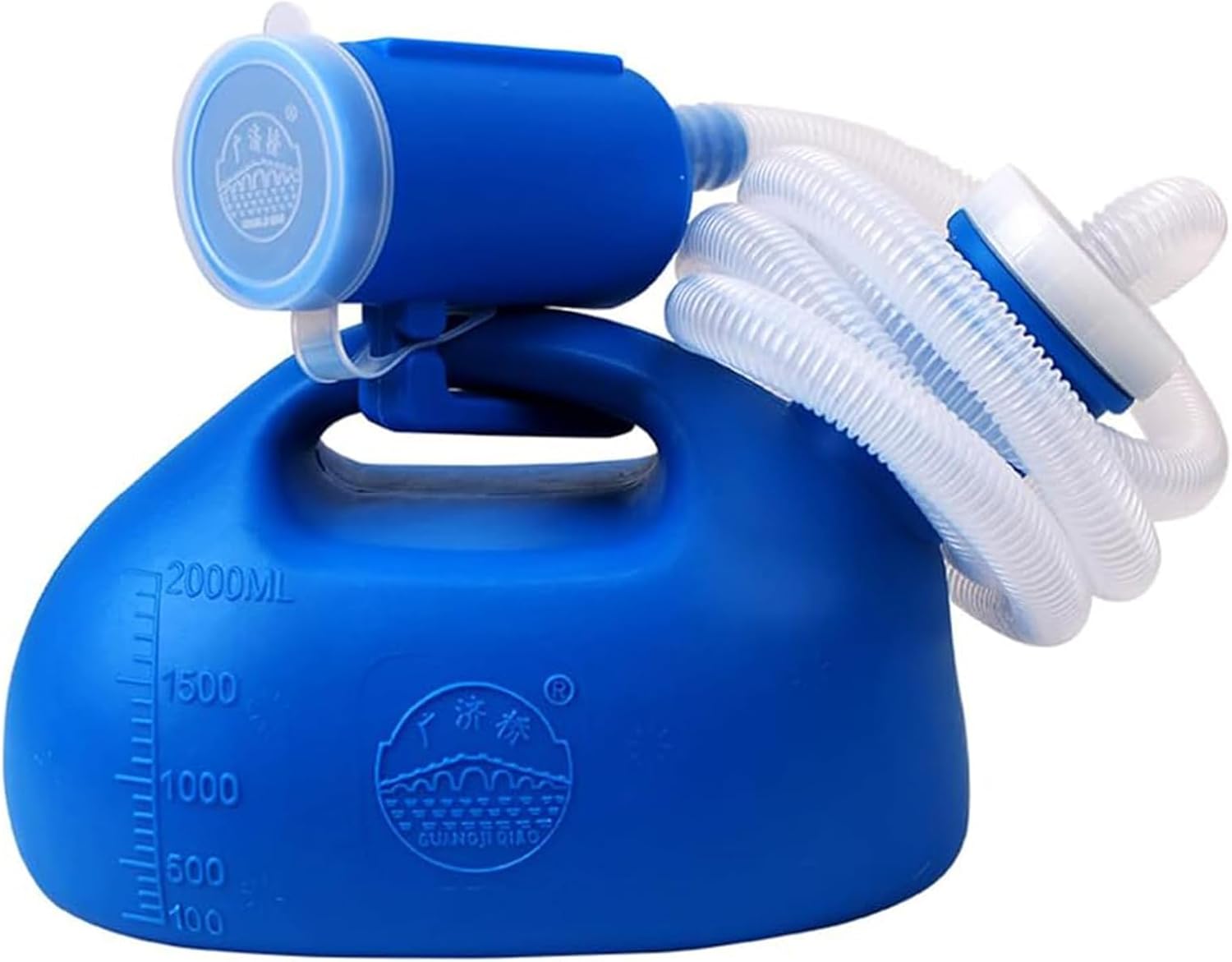 2000ML Portable Urinal for Men, Spill Proof Urine Bottles for Men, Thick Large Pee Bottle with Long Tube and Lid, for Hospital Car Home Toilet Travel Camping Blue, No Brush