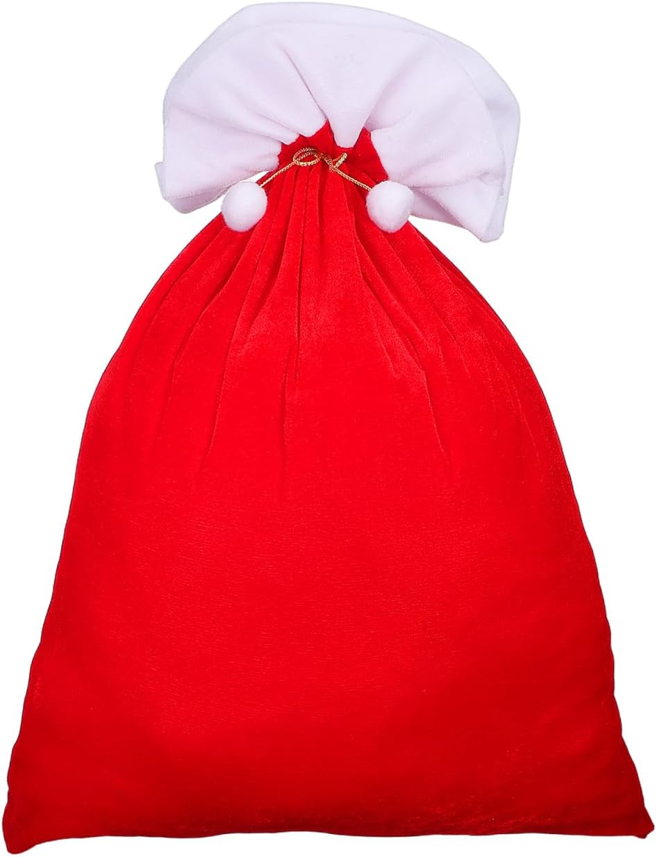 ABOOFAN Large Christmas Drawstring Bag Velvet Christmas Santa Claus Bag for Xmas Present Storage Winter Holiday Party Supply 27.5 x 19.6 Inches