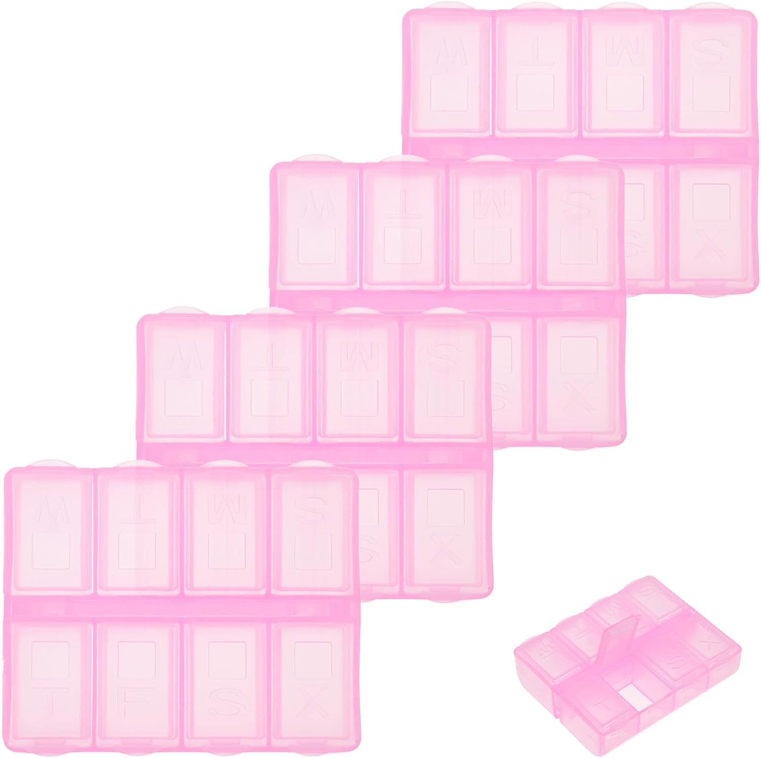 Hemobllo 5pcs Portable Travel Medicine Organizer Box with 8 Compartments, Airtight Daily Use Pill Case for Household Storage, Pink Compact Pill Organizer for Tablets and Vitamins