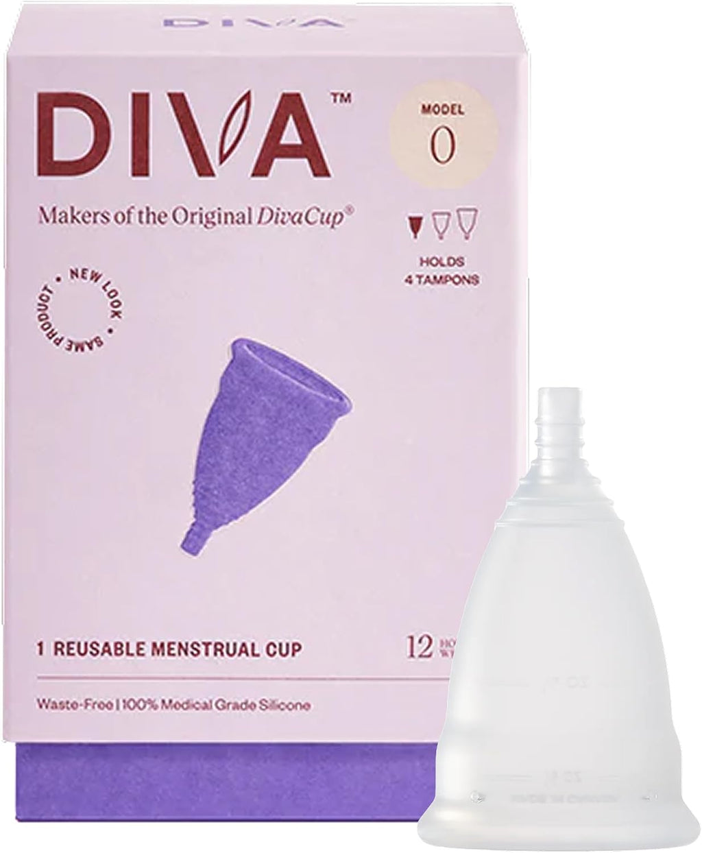 DIVA Cup - Medical Grade Silicone Cup for Period Care - Reusable Menstrual Cup - Up to 12 Hours of Continuous Wear - Model 0 (for Slim Vaginal Canals & First-Time Users)