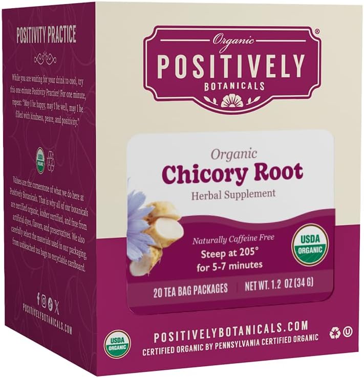 Organic Positively Botanicals Company, Chicory Root Herbal Tea Bags, 20 Count