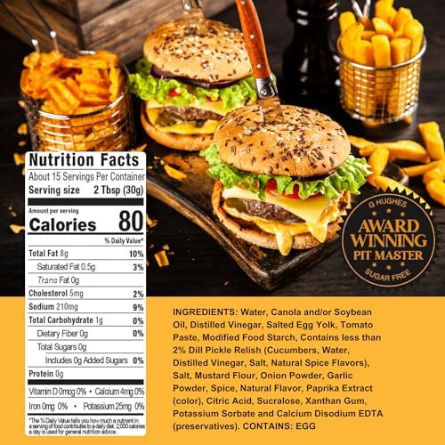 G Hughes Sugar Free Burger Secret Sauce - Sugar Free Burger Sauce, Special Sauce for Burgers, Gluten Free Hamburger Sauce, Sugar Free Dipping Sauces - 16 Oz (3-Pack)